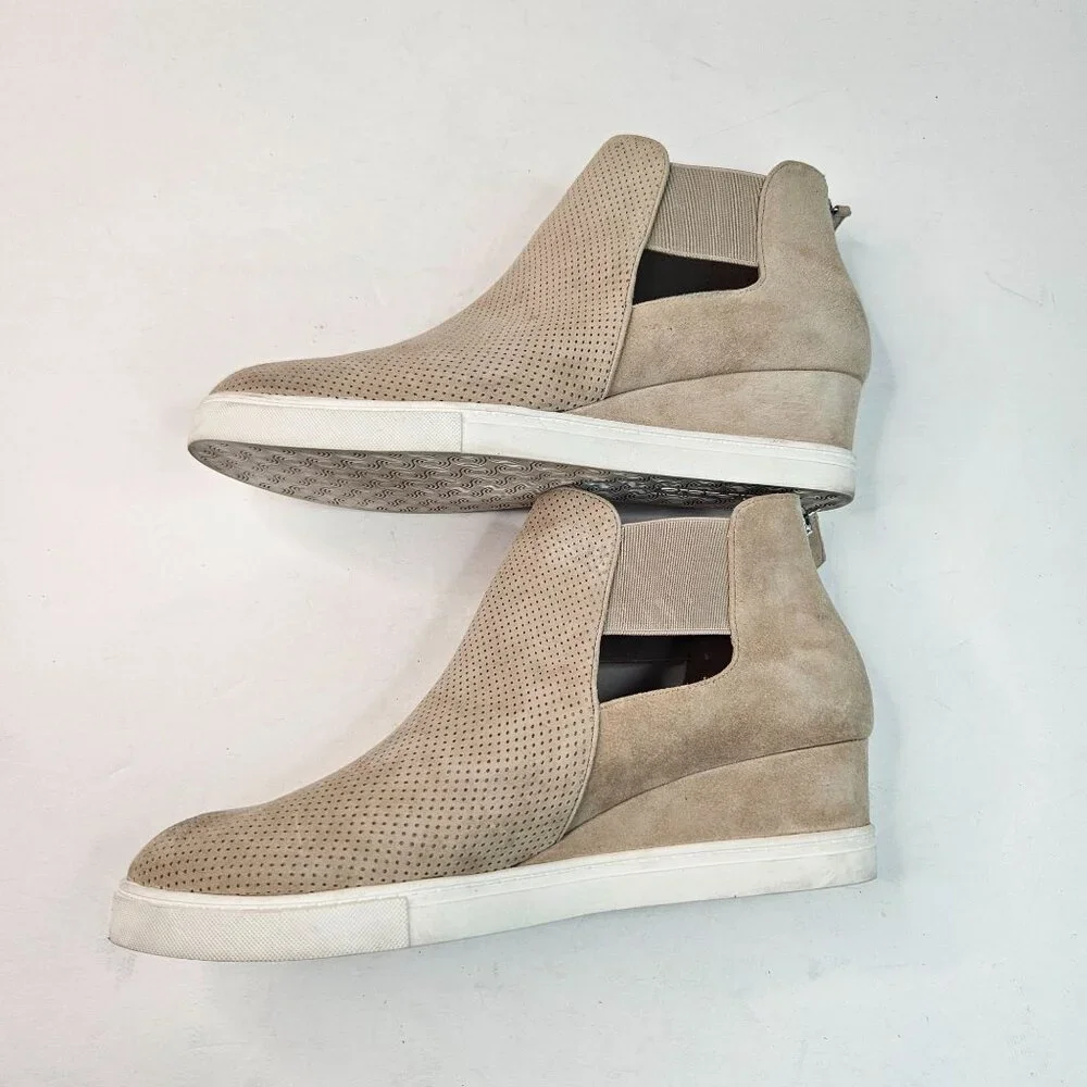 Paolo Linea Wedge Sneaker 10.5 Tan Suede Minimalist Perferated Casual Shoe Boots